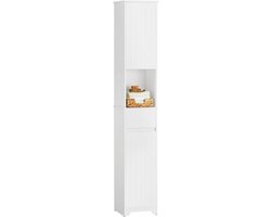 SoBuy Badkamer Kolomkast BZR109-W – Hoge Badkamerkast met 1 Lade, 5 Planken en 2 Deuren – Staande Opbergkast 30x30x170 cm, Wit