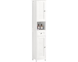 SoBuy Badkamer Kolomkast – Hoge Opbergkast – Badkamer Meubel met Lade en Planken – Badkamerkolom, Wit, 32x30x170cm, FRG236-W