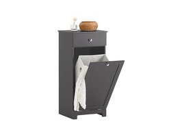 SoBuy Badkamerkast, Badkamermeubel met 1 Lade en 1 Opvouwbare Wasmand, Wasgoedopberging, 40x38x90 cm, Grijs, BZR21-DG