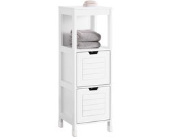 SoBuy Badkamerkast Ladekast Opbergkast Badkamermeubel met 2 Laden en 1 legplank - Wit, 30x89x30cm, FRG127-W