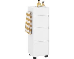 SoBuy Badkamerkast met 3 Lades & 4 Open Vakken – Opbergkast met Handdoekhouder – Compact Badkamermeubel – Wit, 30x90x30cm – BZR29-W