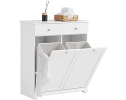 SoBuy Badkamerkast met Wasmanden en 2 Lades – Wit, 78x38x90 cm, BZR33-II-W – Opbergkast Badkamer/Wasruimte
