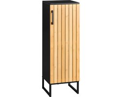 SoBuy Badkamerkast Smal 30 cm - Met Deur en Verstelbare Planken - Badkamermeubel voor Kleine Ruimtes - Bamboe en Zwart, BZR203-SCH