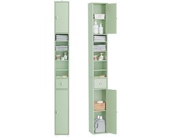SoBuy Badkamerkasten hoog - Opbergkast met Verstelbare Planken en Lade - Kolomkast Badkamer - 20x180x20cm, Lichtgroen, BZR34-II-GR - voor Badkamer, Woonkamer, Slaapkamer