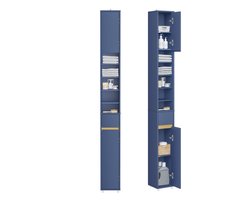 SoBuy Badkamerkasten hoog - Opbergkast met Verstelbare Planken en Lade - Kolomkast Badkamer - Blauw, 20x20x180cm, BZR34-II-B - voor Badkamer, Woonkamer, Slaapkamer
