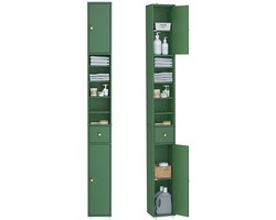 SoBuy Badkamerkasten hoog - Opbergkast met Verstelbare Planken en Lade - Kolomkast Badkamer - massief hout, 20x180x20cm, Donkergroen, BZR34-II-SY - voor Badkamer, Woonkamer, Slaapkamer