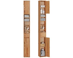 SoBuy Badkamerkasten hoog - Opbergkast met Verstelbare Planken en Lade - Kolomkast Badkamer - massief hout, 20x180x20cm, Houtkleur, BZR34-II-SH - voor Badkamer, Woonkamer, Slaapkamer