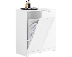 SoBuy Badkamermeubel met 3 wasmanden, smalle opbergzuil, 78 x 38 x 90 cm, met 1 grote geïntegreerde mand en 2 afneembare stoffen manden, ruimtebesparende badkamerkast BZR213-W