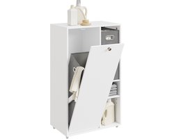 SoBuy Badkamermeubel met wasmand, opbergkast met 2 stoffen manden, ruimtebesparend, vuile was, wit, voor wasruimte BZR218-W