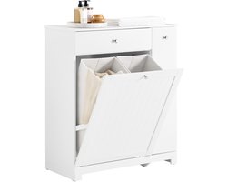 SoBuy Badkamermeubel met wasmand, opbergzuil met 1 lade en schuifvak, waterdichte badkamerkast 78 x 38 x 90,3 cm, ideaal voor toilet, wastafel, toilet, BZR214-W
