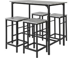 SoBuy Bartafel met 4 krukken/stoelen - Tuinset 5 delige - Eettafel set - voor keuken, eetkamer, bistro - Grijs, OGT11-HG