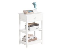 SoBuy Bijzettafel Nachtkastje met een lade en 2 planken - Wit, 45x68x30cm, FBT46-W - Voor de slaapkamer