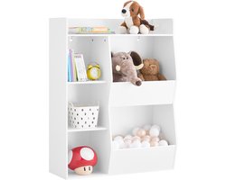 SoBuy Boekenkast voor kinderen, speelgoed, kinderen, met 5 vakken, meubels, opslag, speelgoed, rek, boekenkast, tijdschriftenrek, wit, 80 x 34 x 104 cm, KMB55-K-W