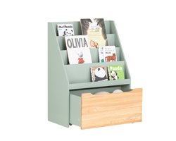 SoBuy Boekenrek voor Kinderen, Opbergkast voor Speelgoed en Boeken, 4 Vakken en 1 Lade met Wielen - Groen, 62x30x80 cm - KMB95-GR