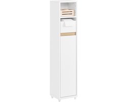 SoBuy BZR151-W Badkamermeubel voor smalle ruimtes, compacte opbergkast met verstelbare plank en lade, voor badkamer, toiletkast van hout, wit, 20 x 20 x 96 cm