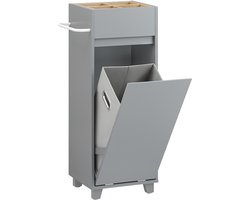 SoBuy BZR159-DG Waskast - Grijs Houten Onderkast met Wasmand & Vakken