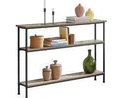 SoBuy Consoletafel – Bijzettafel met 3 Opbergplanken - smal industriële haltafel – Hout/Metaal, 120x20x77 cm, FSB49-PZ