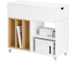 SoBuy FBT134-W Printerkast - Witte Kantooropbergkast met 4 Wielen