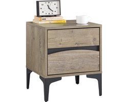 SoBuy FBT165-N Nachtkastje, 2 laden met gebogen voorkant, houteffect en metalen poten, moderne bijzettafel voor slaapkamer, 40 × 40 × 47 cm, naturel