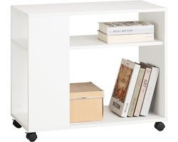SoBuy FBT34-W Bijzettafel - Witte Compositiehout Salontafel met Zwenkwielen