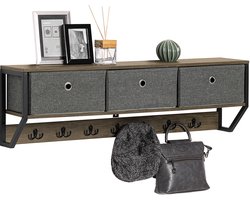 SoBuy FHK26-N Wandkapstok met Plank en 3 Manden – Industrieel Muurkapstok met 7 Haken – Hout & Metaal – 100x20x30cm – Halmeubel