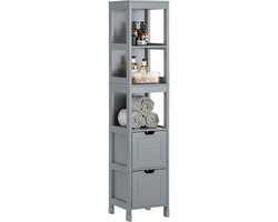 SoBuy FRG126-SG Badkamermeubel Hoge Kast voor Badkamer, 2 Lades, 30x30x145 cm, Staalgrijs