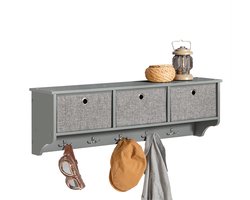 SoBuy FRG282-HG Wandkapstok - Grijze Wandplank met Manden & Haken