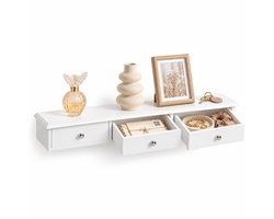 SoBuy FRG43-L-W Extra Lange Wandplank met 3 Lades - Wandmontage voor Hal, Keuken en Badkamer - 94 x 15 x 10 cm - Wit