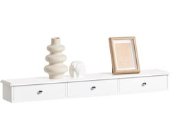 SoBuy FRG43-L-W Wandplank met 3 Lades – Zwevend Wandrek, Halmeubel & Wandkast – Moderne Muurplank – Wit, 90x15x10cm