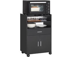 SoBuy FSB09-SCH Keukenkast - Zwarte Buffetkast met Wielen & Multifunctioneel