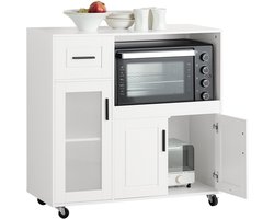 SoBuy FSB78-W Magnetronkast - Witte Keukenkast met Lade & Wielen