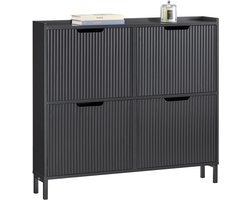 SoBuy FSR177-L-SCH Smalle Schoenenkast met 4 Kleppen - Ruimtebesparend Schoenenrek voor 8 Paar Schoenen - 100 x 19 x 91 cm - Zwart