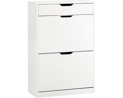 SoBuy FSR180-W Schoenenkast - Witte Halmeubel met 2 Kleppen & Lade