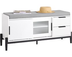 SoBuy FSR187-W Opbergbank - Witte Schoenenkast met Laden & Schuifdeuren