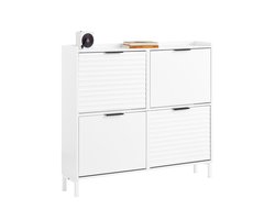 SoBuy FSR197-W Schoenenkast smal - Opbergbank met 4 kleppen - Wit, 100×19×90 cm