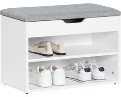 SoBuy FSR25-HG Schoenenbank, voor gang, met opbergvak, zitkussens, antislip vloermatten, L60cm x D30cm x H43cm, grijs