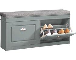 SoBuy FSR64-HG Schoenenkast met Zitkussen – Schoenenbank met 2 Kleppen – Schoenenrek met Opbergruimte – Grijs, MDF – 104x51x24cm