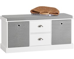 SoBuy FSR66-HG Schoenenbank - Witte Opbergbank met Zitkussen