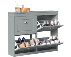 SoBuy FSR79-HG Schoenenkast met 4 Kleppen – Schoenenmeubel met 8 Planken – Ruimtebesparend Schoenenrek voor Hal – Grijs MDF – 105x83x24cm