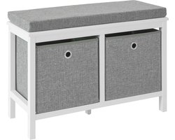 SoBuy FSR81-HG Opbergbank - Witte Schoenenbank met 2 Lades & Zitkussen