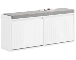 SoBuy FSR98-XL-W Schoenenbank - Witte Opbergbank met Kleppen & Bank