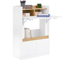 SoBuy FWT109-WN Bureau - Wit Opklapbaar met Planken & Houtcomposiet