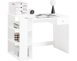 SoBuy FWT35-W Bureau - Witte Werktafel met Lade & Legplanken