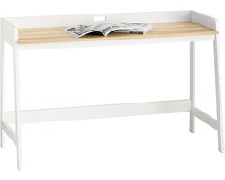 SoBuy FWT41-WN Bureau - Wit Houten Design met Ruim Werkblad