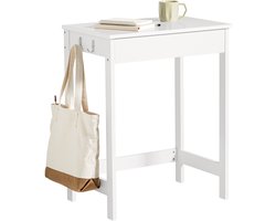 SoBuy FWT43-W Bureau – Compact Wit Computerbureau met Lade & Zijhaken – Kleine Tafel voor Thuiswerk & Kinderkamer 60x40x76cm