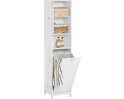 SoBuy Hoge Badkamerkast met Wasmand, Slanke Badkamermeubel met Open Planken, Smal Opbergkastje, Wit, 40x170x38 cm - BZR124-W