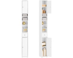 SoBuy Hoge Smalle Badkamerkast met Lade en Verstelbare Planken – Wit 20x20x180cm, BZR34-W – Vrijstaand Badkamermeubel