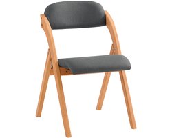 SoBuy Houten Klapstoel met Gestoffeerd Zitkussen, Bureaustoel, Eetkamerstoel, Natuur/Donkergrijs, 47.5x77x59 cm, FST92-SG - voor eetkamer, balkon of kantoor
