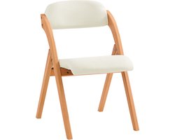 SoBuy Houten Klapstoel met Gestoffeerd Zitkussen, Bureaustoel, Eetkamerstoel, Natuur/Wit, 47.5x77x59 cm, FST92-W - voor eetkamer, balkon of kantoor