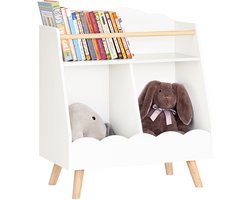 SoBuy Kinderboekenkast, Opbergrek, speelgoed voor kinderen, 2 Open Vakken, Wit met Houtkleur, 61x35x71 cm - KMB100-K-W